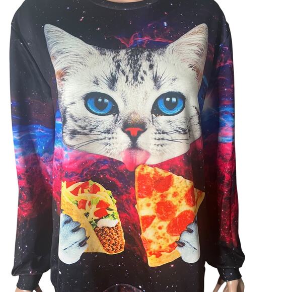 Taco Pizza Cat Shirt Womens Large Multicolored Space Galaxy - Picture 5 of 9